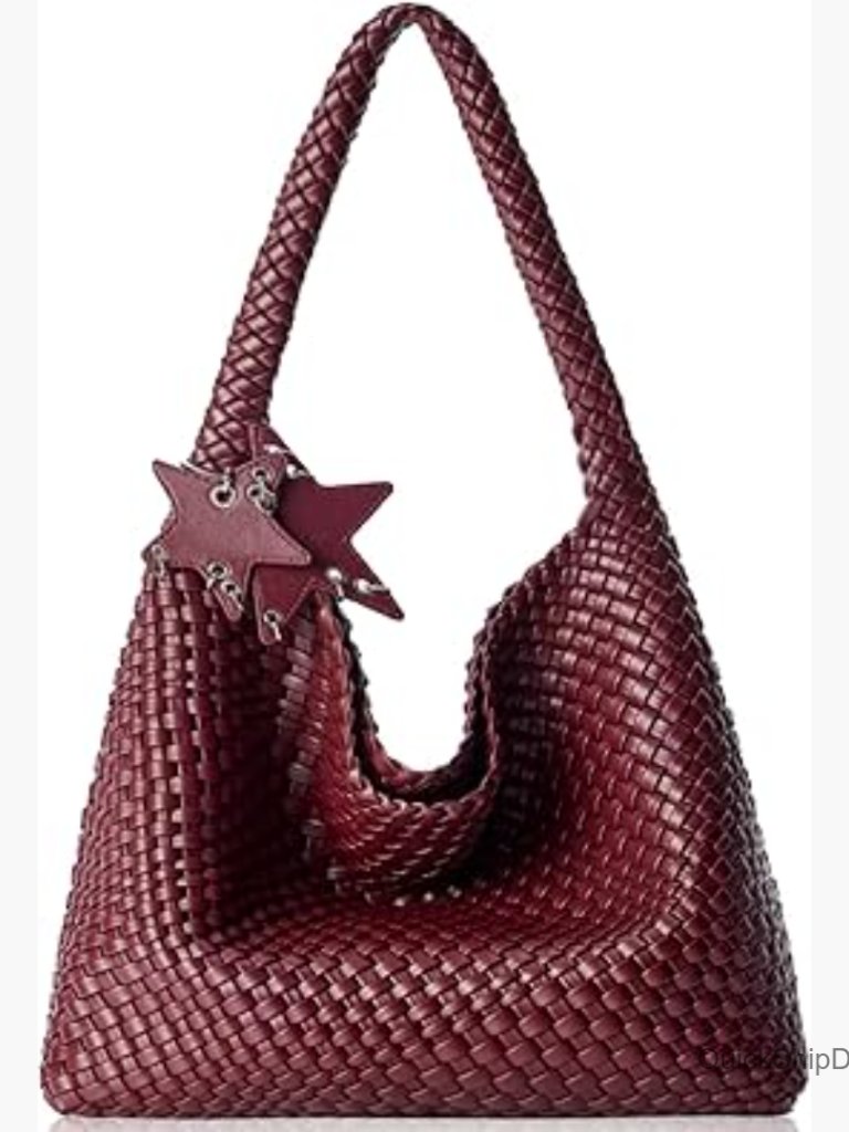 Faux Leather Woven Tote Bag With Clutch, Shoulder Hobo Satchel